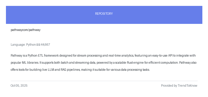 aitrendings's tweet image. pathwaycom/pathway

💻 Python

#ETL #RealTimeAnalytics #MachineLearning #OpenSource #Python

🔗 trendtoknow.ai