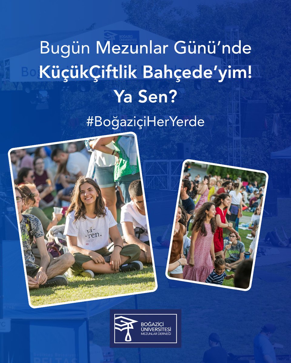 Boğaziçi Üniversitesi Mezunlar Günü bugün KüçükÇiftlik Bahçe’de saat 14.00’te başlayacak. Günün programına ve ücretsiz kayıt linkine bağlantıdan ulaşabilirsiniz: bit.ly/3KyoznE

#BoğaziçiHerYerde #MezunlarGünü