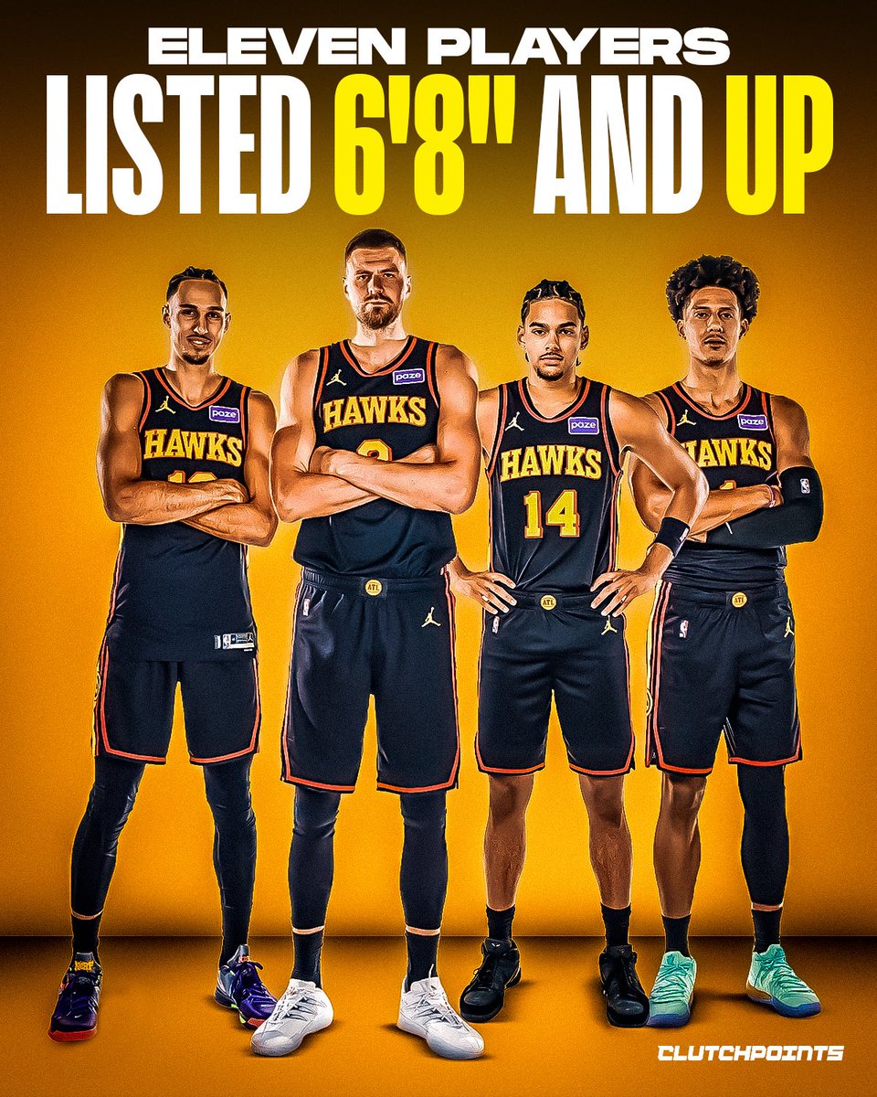 Now that's a tall team to start the season 😅

Hawks players listed 6'8" or taller:

- Dyson Daniels (Guard, 6'8")
- Onyeka Okongwu (Forward, 6'8")
- Zaccharie Risacher (Forward, 6'8")
- Vit Krejci (Guard, 6'8")
- Caleb Houstan (Guard-Forward, 6'8")
- Jalen Johnson (Forward,