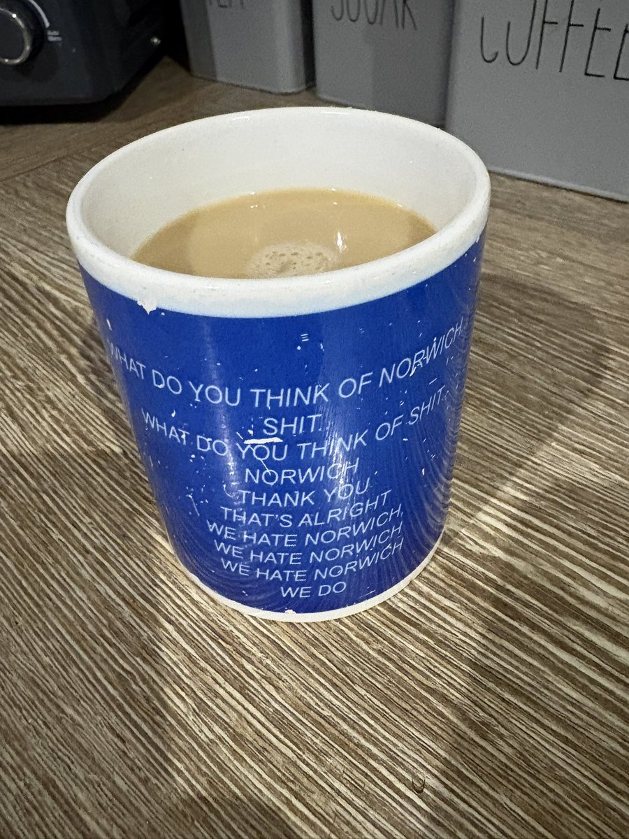 Only one mug for coffee this morning. It’s derby day. Up early ready to head to high noon @itfc UPPA towen 💙🤍🚜 come on you blues