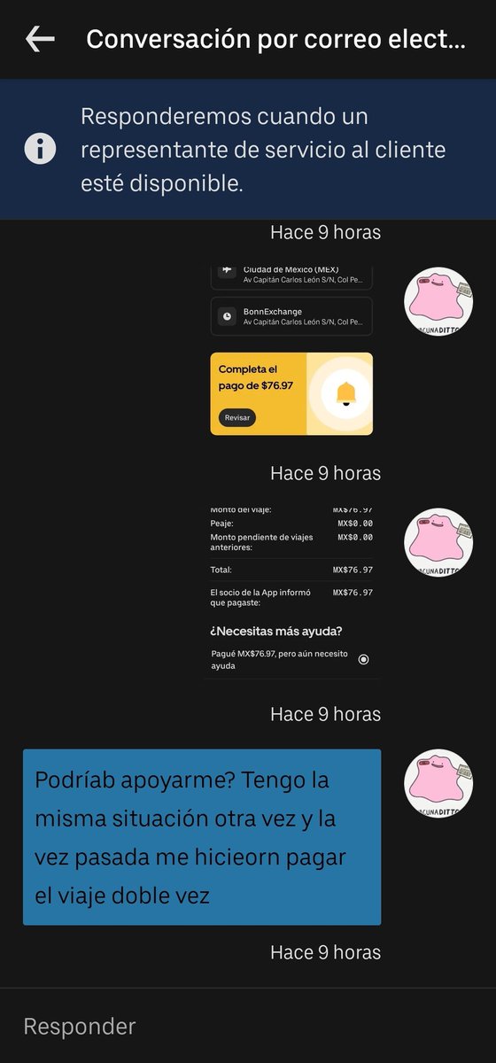 Pocky2810's tweet photo. @Uber_MEX tengo más de 9 hrs con un tema de un pago en efectivo porque el conductor otra vez marcó que NO se hizo el pago..

Me pueden ayudar? Necesito ir a casa.. https://t.co/Uwj37nyPRr