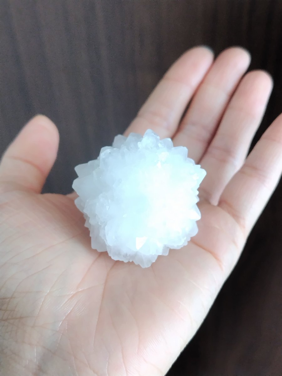 kosamestone's tweet image. フォロワーさんとの石石交換により召喚せしラスボス金平糖水晶😎この大きさでこのフォルムの整い方、内側は白く外側は透明感あるところ、ダメージの少なさは奇跡の産物・・・！これぞずっと求めてた理想のクソデカ金平糖です。また1つ夢が叶ってしまった✨