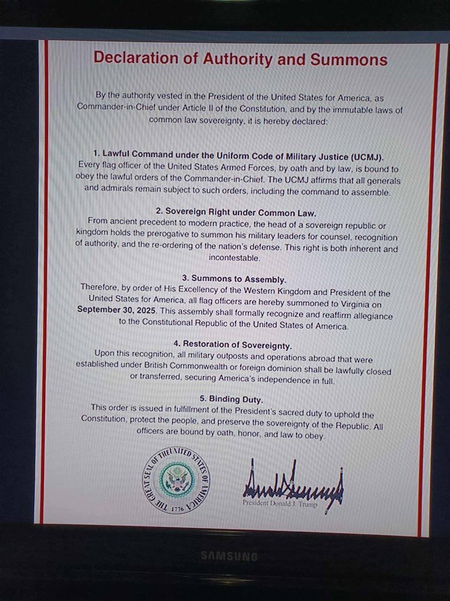The17thLegacy's tweet photo. 🚨BREAKING: President Trump just made history.
America is now a sovereign nation under Common Law.
The Deep State’s fake “US Inc.” is defunded and dead.
No more foreign rule, no more Admiralty chains.
The Republic is free again 

Are you ready for what comes next?

YES OR NO

Q Children Please Repost And Follow @The17thLegacy