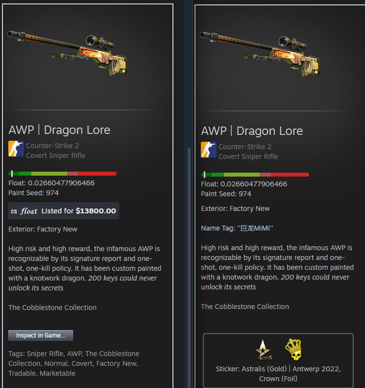 v1NCHENSO7's tweet photo. Am I missing something, and this happens regularly, or have I simply encountered another issue with duplicate items?

Supposedly, csfloat records duplicate items, but I have found an item that is not recorded as a duplicate and is in two inventories.

Can someone explain this? It's scary to buy a skin and then discover later that it's a duplicate

The two AWPs are owned by the last and second-to-last owners.

Coincidentally, the second-to-last owner (the one with the bear image) traded the AWP several times, but he still has the AWP with two stickers, and the other AWP is for sale on CS Float

Can anyone explain it?