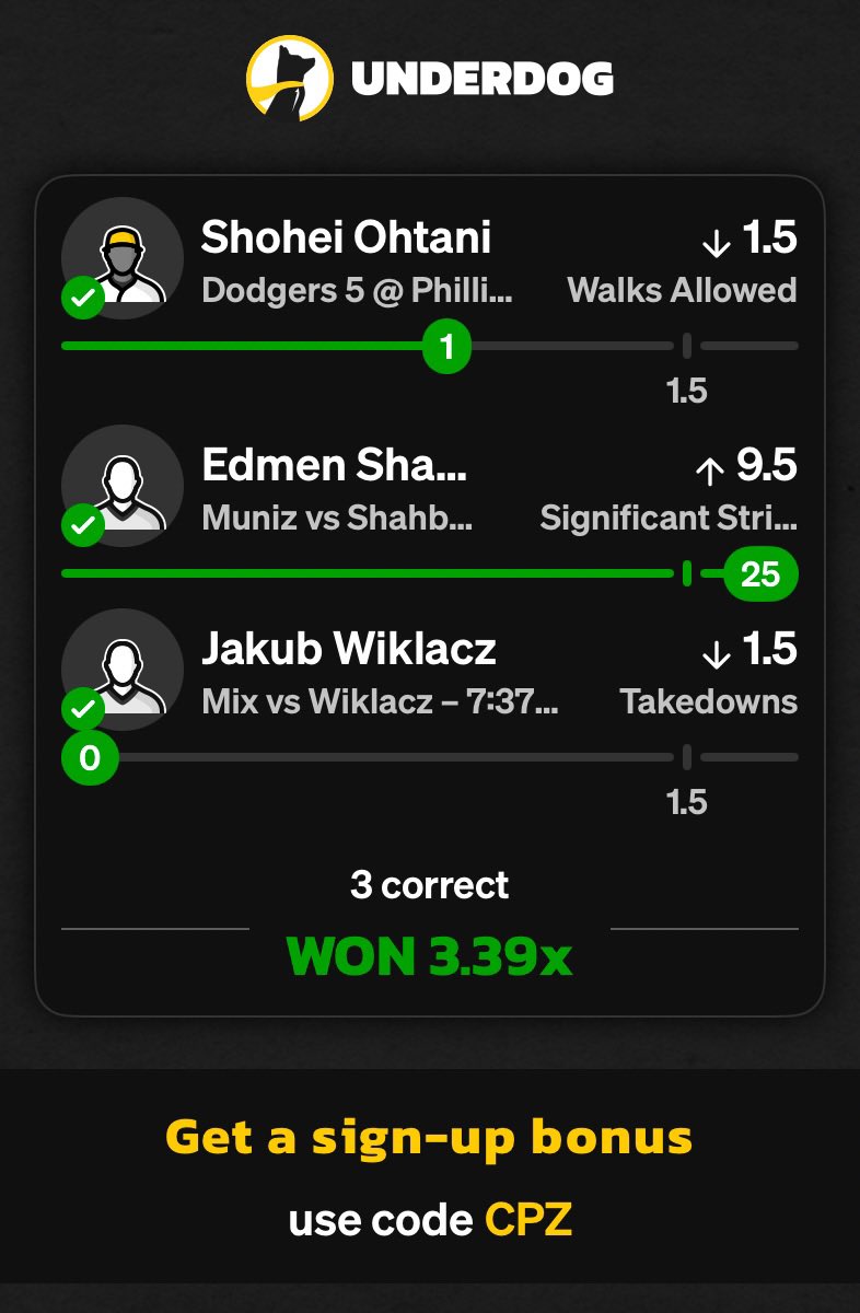CPBetz's tweet image. WE DID IT AGAIN. ✅ At this point when we have a UFC event are we surprised? 🔥 

#GamblingX #UnderdogFantasy #UFC320 #Bovada