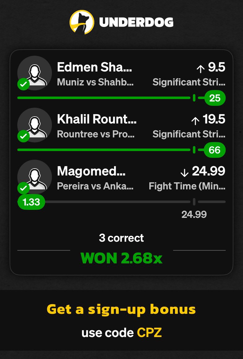 CPBetz's tweet image. WE DID IT AGAIN. ✅ At this point when we have a UFC event are we surprised? 🔥 

#GamblingX #UnderdogFantasy #UFC320 #Bovada