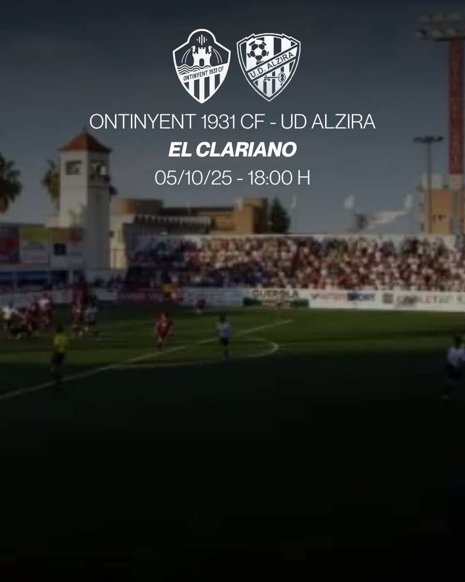 𝗗𝗜𝗔 𝗗𝗘 𝗣𝗔𝗥𝗧𝗜𝗧 

🏆 Jornada 5
🆚 <a href="/ontinyent1931cf/">Ontinyent 1931 CF</a> 
🏟️ El Clariano
⏰ 18:00 h
📻 Alzira Radio (107.9 FM)

🎟️ Tribuna 15€ - General: 10€

#UDAlzira | #Res𝗨𝗗girem
#OntinyentAlzira