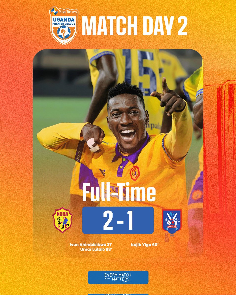 CAFLeagueZone's tweet image. Full time at the Mandela National stadium as KCCA FC @KCCAFC defeated SC Villa @SCVillaJogoo 2-1  in a keenly contested @UPL match. 
#Nuru47Jumapili
#nikujaributu
#KCCSCV | #StarTimesUPL