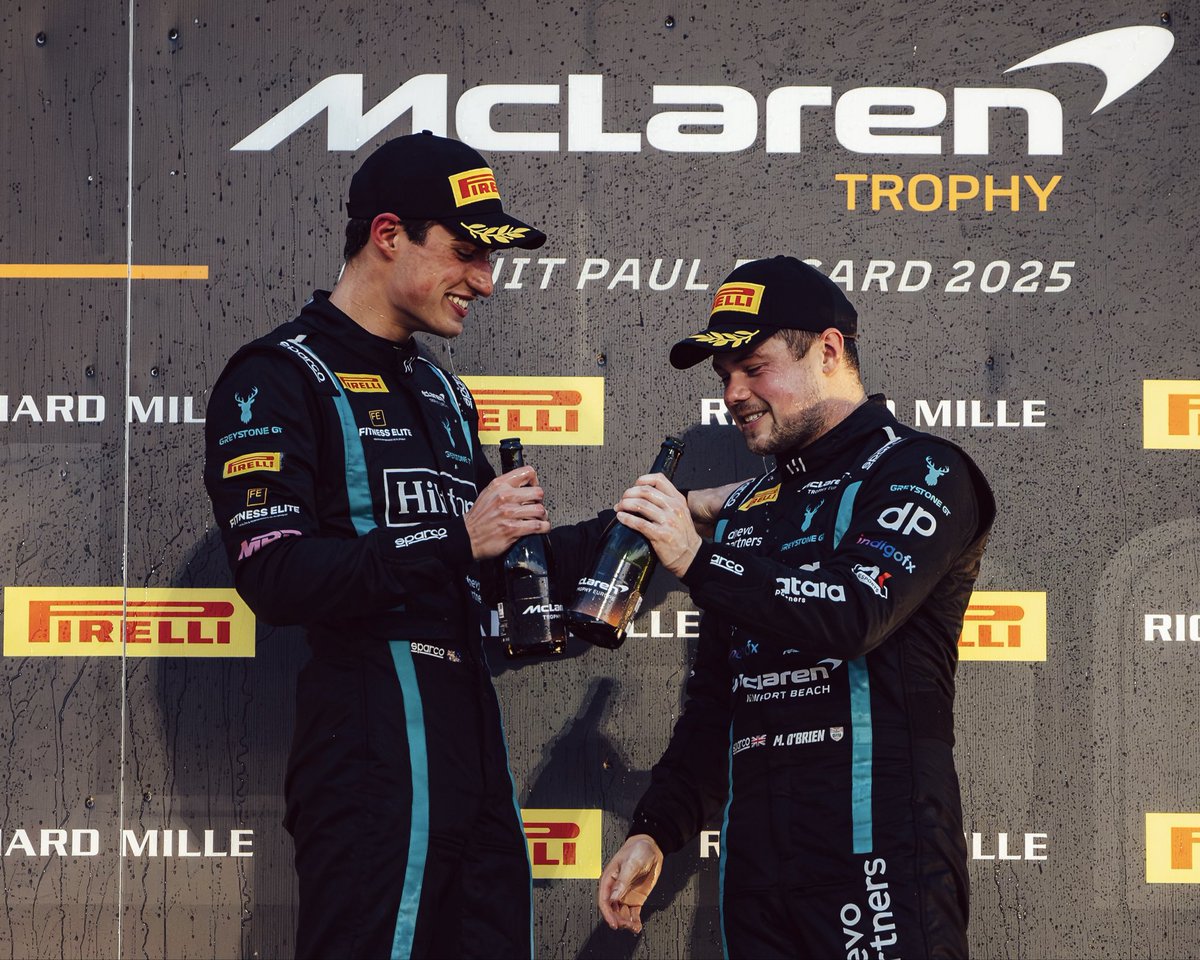 McLarenAuto's tweet image. What winning means!

Congratulations Jayden Kelly, Michael O’Brien and the Greystone GT team. You are the 2025 Pro class Champions!!!

#McLarenTrophy #champions