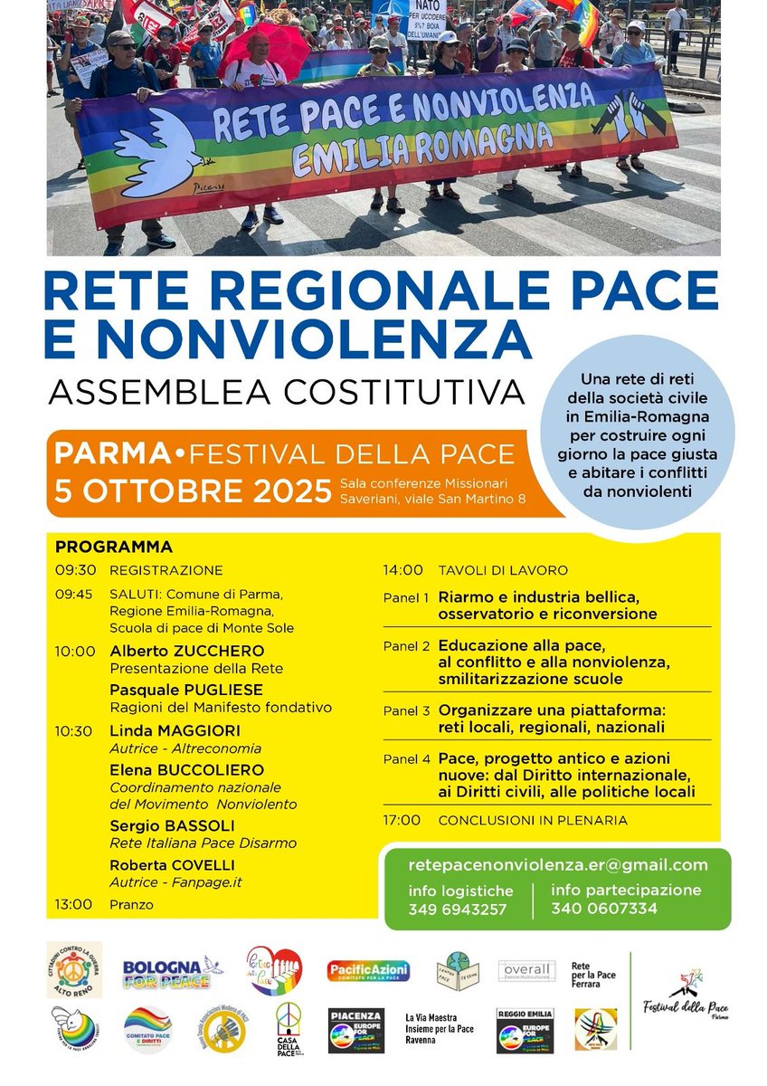 Pasquale Pugliese (@pasqpugliese) on Twitter photo Oggi il mio #weekendlungo continua a #Parma all'Assemblea fondativa della Rete #Pace e #Nonviolenza dell'#EmiliaRomagna.
Organizzare il potere dei senza potere
<a href="/movnonviolento/">MovimentoNonviolento</a>
<a href="/RetePaceDisarmo/">Rete Italiana Pace e Disarmo</a> Oggi il mio #weekendlungo continua a #Parma all'Assemblea fondativa della Rete #Pace e #Nonviolenza dell'#EmiliaRomagna.
Organizzare il potere dei senza potere
<a href="/movnonviolento/">MovimentoNonviolento</a>
<a href="/RetePaceDisarmo/">Rete Italiana Pace e Disarmo</a>