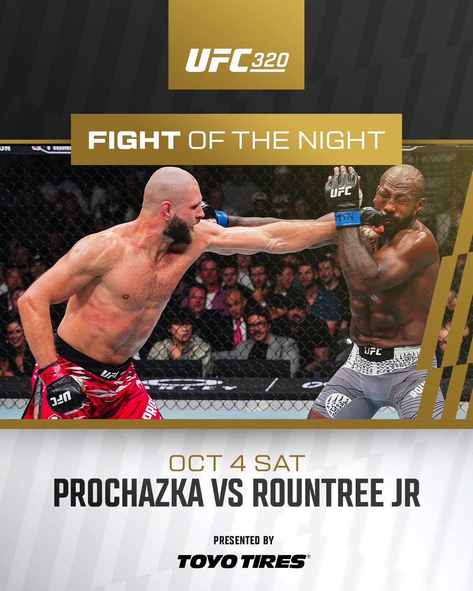 ufc's tweet photo. A CHAOTIC CLASSIC 👏

@Jiri_BJP &amp; Khalil Rountree Jr. split the honors for #UFC320 FOTN! 

[ B2YB: @ToyoTires ] https://t.co/6lFUIQ4EgZ