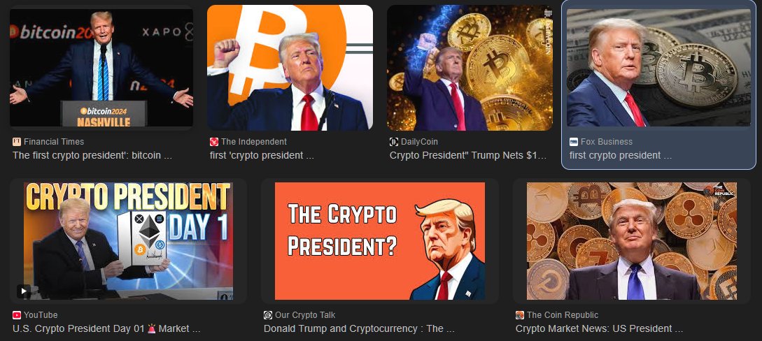 brocomeback_arc's tweet image. Search "Crypto President", those news are about $TRUMP and only about $TRUMP
people will see the potential when we are at millions
