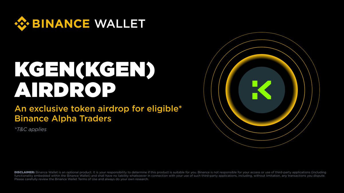 BinanceWallet's tweet image. Get ready! Binance Alpha will be the first platform to feature KGeN (KGEN) on October 7.

Eligible users can claim their airdrop using Binance Alpha Points on the Alpha Events page once trading opens. Further details will be announced soon.

Please stay tuned to Binance’s…