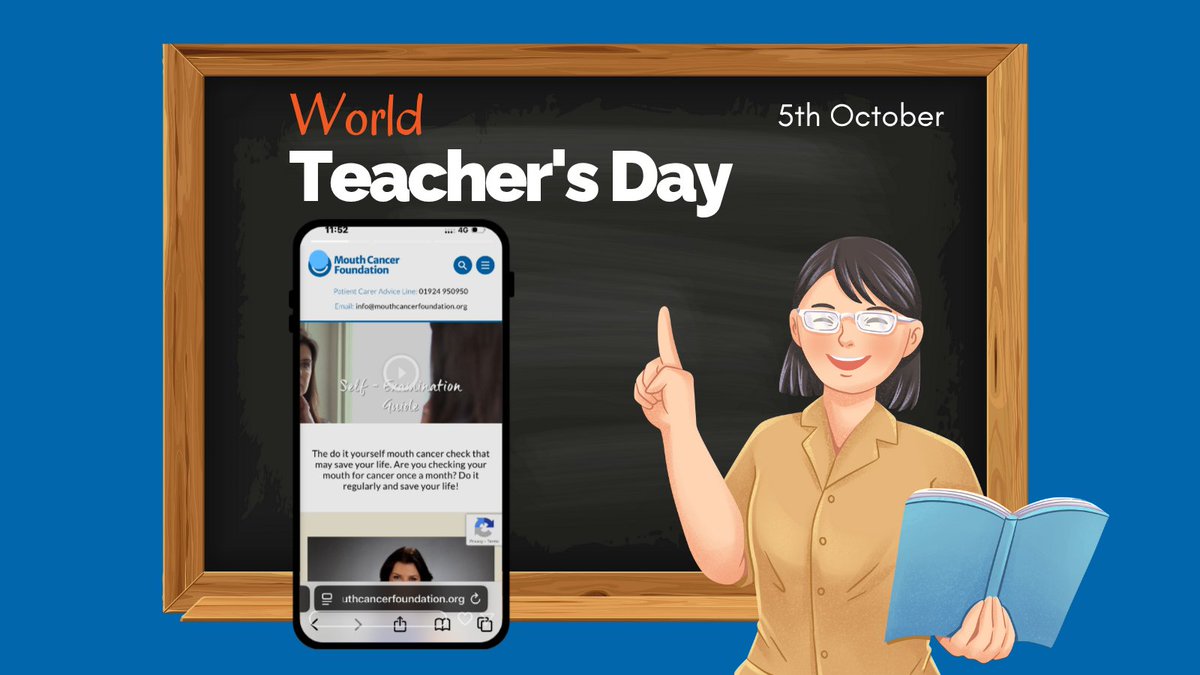 MouthCancerMCF's tweet image. Today sees the start of World Teacher’s Day so we’re using the opportunity to educate and raise awareness of the signs and symptoms of mouth cancer.  Visit our website for all the latest information and details on how to carry out a monthly self-check.  #teach #educate #teachers