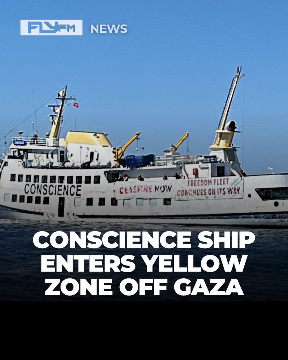 FlyFM958's tweet photo. The humanitarian ship Conscience, sailing under the Global Sumud Flotilla mission, has entered the “yellow zone” in international waters off Gaza.
Source: @BuletinTV3
#flyfmnews #flynews #GSF #GlobalSumudFlotilla #stand4sumud #standinsolidarity https://t.co/rGKyu2a8H8