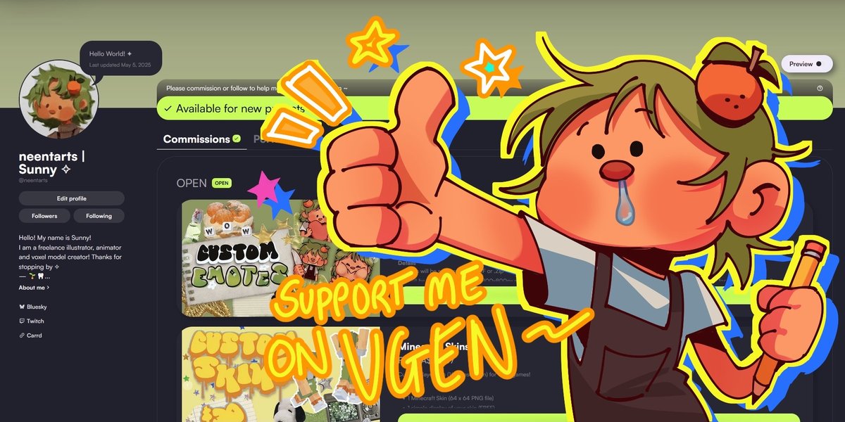 If y'all didnt know - IM ON VGEN!
It's where I'll be taking my c0mmisions from now on, and if you follow it can help get my account verified so I'll be able to have more on offer!!
I look forward to working together! 🍊
✦ vgen.co/neentarts ✦
#vgen #VGenComms