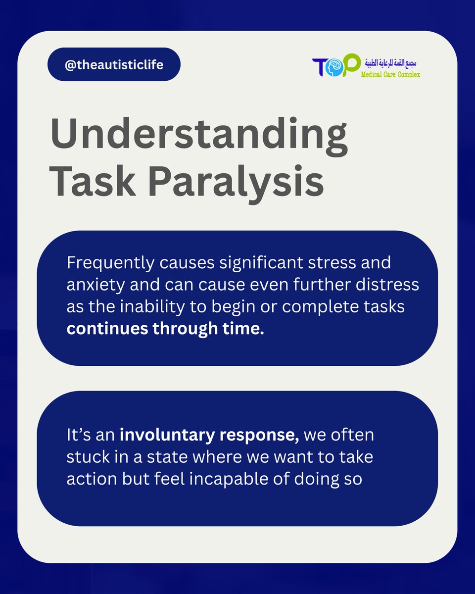 TopMedicalCare's tweet image. Task paralysis isn’t laziness. 💭
It’s what happens when your brain is juggling too much at once, and even deciding where to start feels overwhelming.
If you’ve ever felt stuck staring at your to-do list, you’re not alone. 💜
#TaskParalysis #ExecutiveDysfunction #MentalHealth