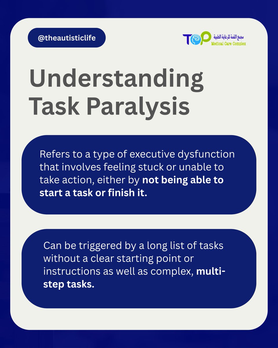 TopMedicalCare's tweet image. Task paralysis isn’t laziness. 💭
It’s what happens when your brain is juggling too much at once, and even deciding where to start feels overwhelming.
If you’ve ever felt stuck staring at your to-do list, you’re not alone. 💜
#TaskParalysis #ExecutiveDysfunction #MentalHealth