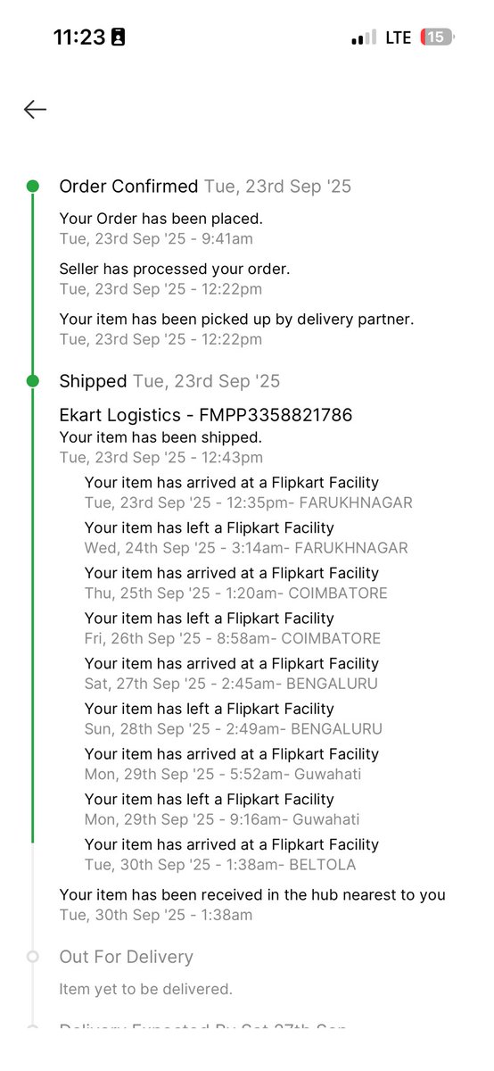 vikrammijhora's tweet photo. Extremely disappointed with @Flipkart! My order (ordered on Sep 23) delivery date Sep 27, yet it’s still delayed even after being marked “shipped.” No clear update, just repeated apologies. Is this how you handle deliveries? #FlipkartFail #flipkartscam #ConsumerRights https://t.co/aST0s8UFyF
