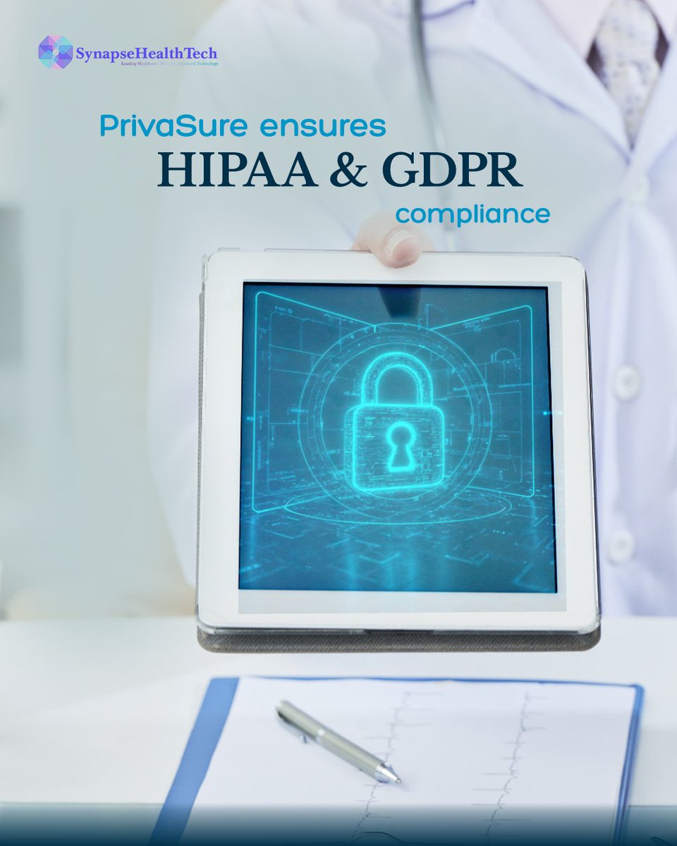 Synapse_HT's tweet photo. PrivaSure ensures full HIPAA & GDPR compliance, keeping your healthcare data private, protected, and powerful. 🔒💡
#PrivaSure #SynapseHealthTech #HIPAACompliance #GDPRCompliance #HealthcareDataSecurity #SecureHealthcare #AIinHealthcare #DataPrivacy #SmartHealthcare https://t.co/M4AqqQ5qxX
