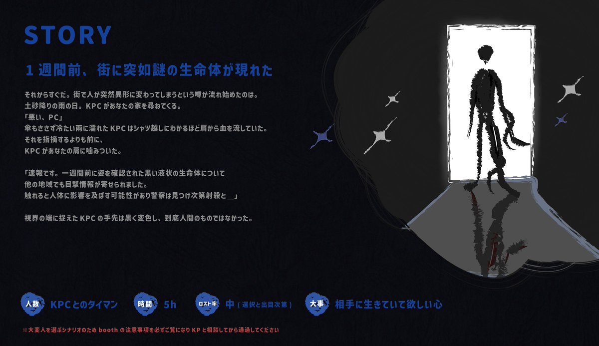 CoC【いたみあいっこ】
.
「なあ、PC」
「もし俺に何かあったら、その時は」
その痛みだけが 君だと知っていた
.
✦異形化×日常
ゆっくりと化け物になっていくKPCと、そんなKPCをクローゼットに匿うPCの話
▼𝟱𝟬𝟬𝟬♡𝗧𝗵𝗮𝗻𝗸 𝘆𝗼𝘂
https://t.co/nSRlfcVhQL