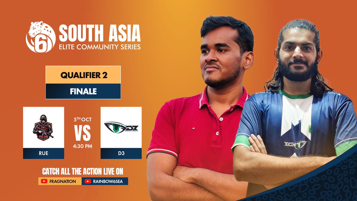 Frag_Nation_in's tweet image. 🔥 South Asia Elite Community Series – Qualifier 2 Grand Final 🔥

It all comes down to this! 🏆
RUE vs D3
📅 5th Oct | 🕟 4:30 PM IST

Who will be crowned champions of Qualifier 2? 👀

📺 Watch it live on:
▶️ FRAGNATION
▶️ Rainbow6SEA

#RainbowSix #SouthAsia #Esports
