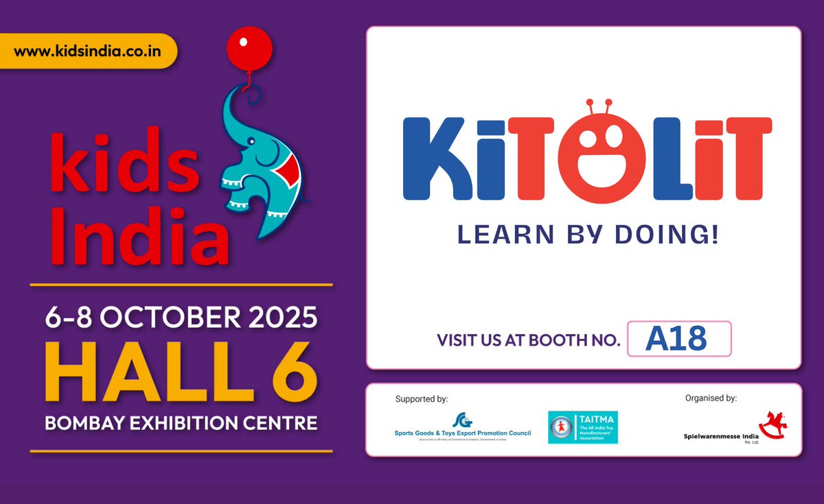 kitolit's tweet photo. 🎉 Play. Learn. Repeat!

💌 You're Invited!

Come and Discover our exciting range of educational products designed to inspire curious young minds. See you there! 🧠💡

Visit KitOLit at Kids India 2025
📍 Booth 18, Hall 6
📅 6th–8th October 2025
📍 Bombay Exhibition Centre, Mumbai https://t.co/bJsBwvpNX7