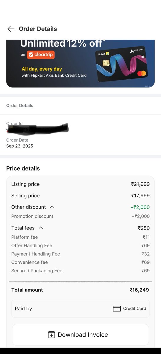 iamEnvvy's tweet photo. Dear @Flipkart,

I ordered a product, not a fee collection seminar. 😅

Listing price ₹21,999
Discount-2000
Fir aa gaya surprise package —
Platform fee ₹11
Offer handling ₹69
Payment handling ₹32
Convenience ₹69
Secured packaging ₹69 https://t.co/9qkUPEY08G