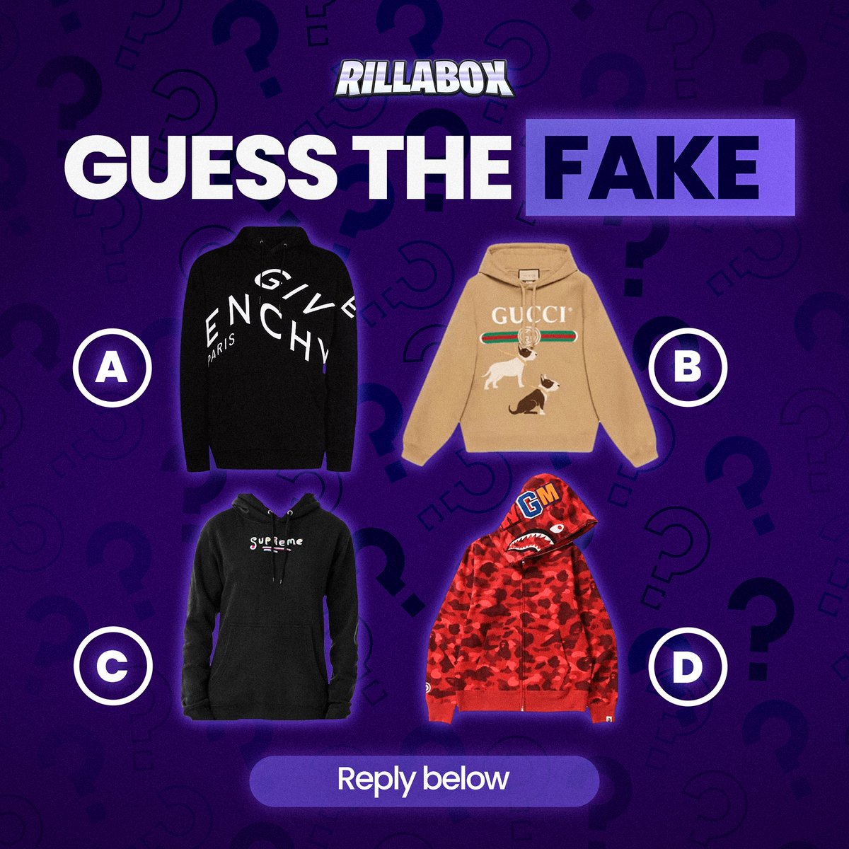 RillaBox's tweet image. Only 1/100 people can guess the FAKE sweatshirt below...
Get it right & win $5👇