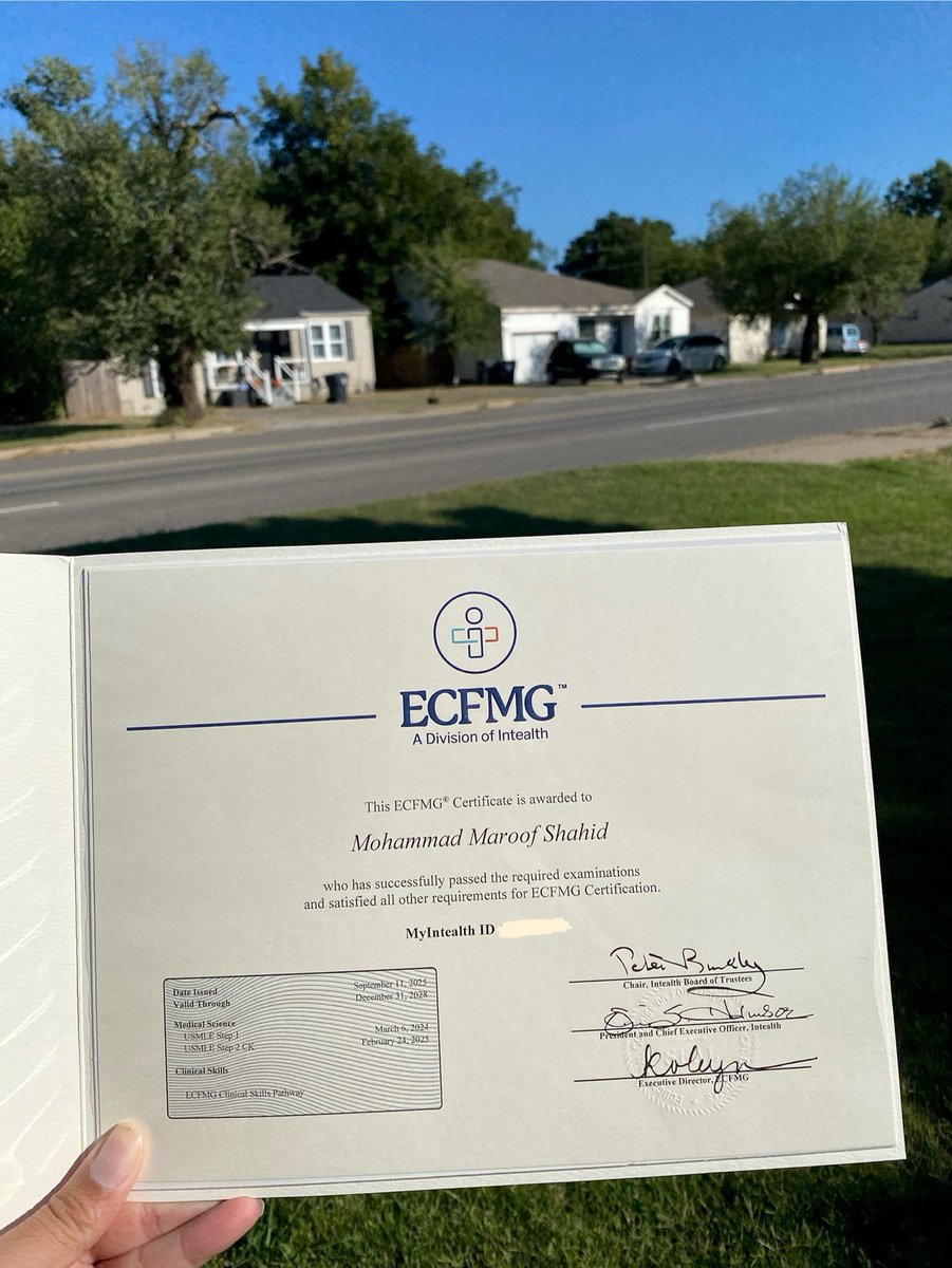 MaroofShahid5's tweet image. ECFMG Certified ☑️ 
Step 2 CK done ☑️ 
Each step of this journey has tested and shaped me. Grateful for the progress, hopeful for what lies ahead. Every milestone tells a story ✨ 
#MedTwitter #MedEd 
#ERAS #Match2026 #USMLE #internalmedicine