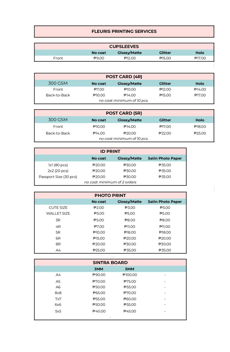 fleuris__'s tweet photo. 🖨️Printing Services Pricelist — UPDATED! https://t.co/92lhTEdDEa