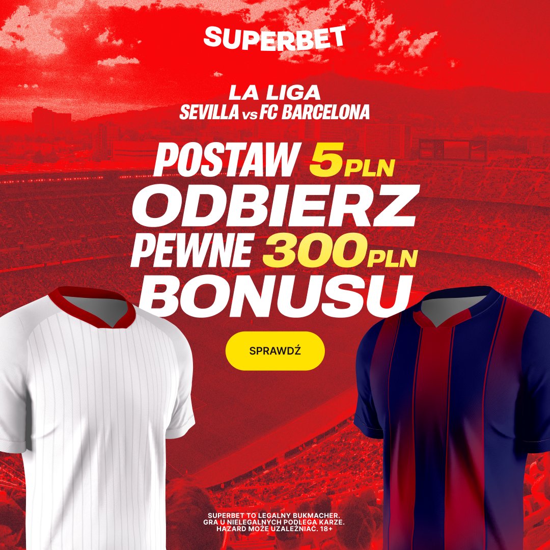 pewniaczki_pl's tweet photo. 🎁 PEWNE 300 ZŁOTYCH + KONKURS

Nowa promka w Superbet również w niedzielę, tym razem dotyczy meczu Barcelony z Sevillą. Kto nie skorzystał wczoraj może zrobić to dziś.

➡️ Rejestrujecie się z kodem PEWNIACZKI:
https://t.co/22nAFpcwvb
➡️ Wpłacacie 50 złotych
➡️ Gracie za 5 złotych dowolny typ na mecz Sevilla - Barcelona z kursem min. 1.14
➡️ Tyle - bez względu na wynik bonus 300 złotych wpada na konto.

https://t.co/NzCAxNoT9e

---

Do rozdania mamy również 3⃣ freebety dla naszych obserwujących - w komentarzu podajecie łączną liczbę strzałów w meczu Sevilla - Barcelona (wg Flashscore).

Typujecie do 16:15.⏳