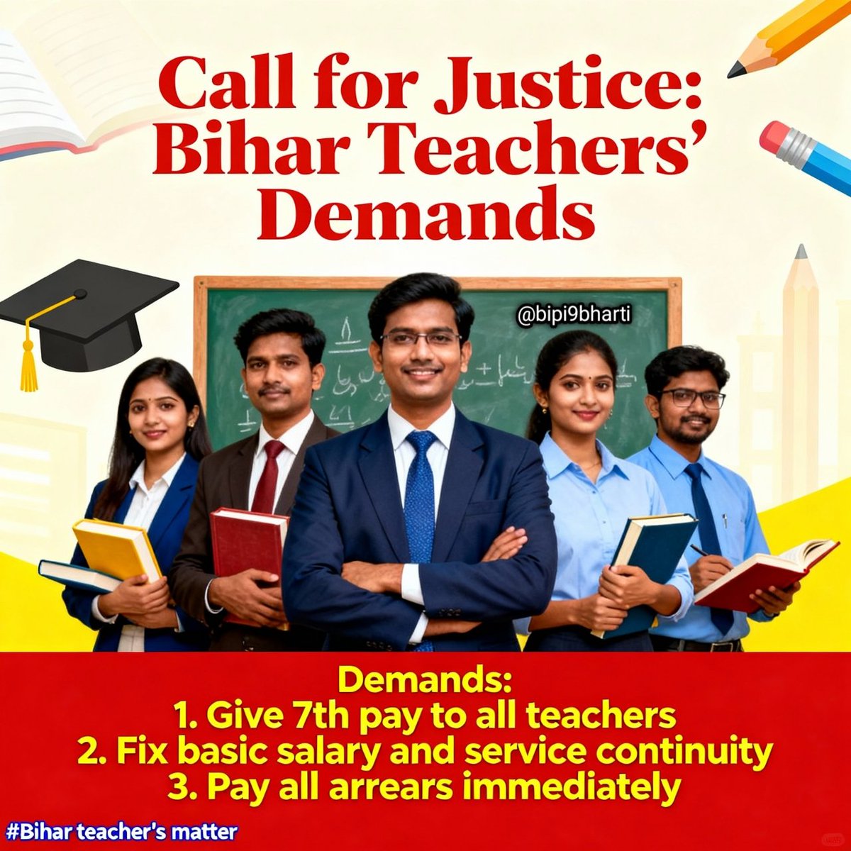 Mukesh_purnea's tweet photo. #BiharTeachersMatter
बिहार के शिक्षकों को #7thPay से कम कुछ नहीं चाहिए
@NitishKumar जी थोड़ा विचार कीजिए , जब देश के सभी शिक्षकों को #8वें वेतनमान का लाभ मिलेगा .... तब भी बिहार के शिक्षक #7वें वेतनमान के लिए ही संघर्ष करते रहेंगे?
@officecmbihar @sunilkbv @samrat4bjp @Jduonline https://t.co/XyM1yIvdiy