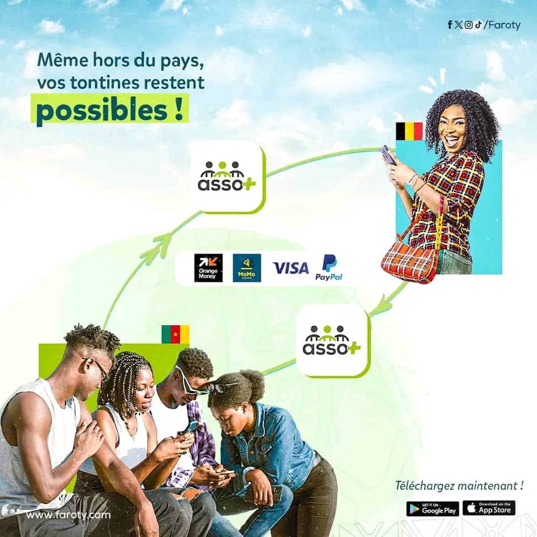 🌍 À l’étranger et toujours dans la tontine ?
Pas besoin de prendre l’avion pour envoyer vos cotisations 😏
Avec ASSO+, même depuis #Bruxelles, #Akom2 (Sud-Cameroun) te sent passer 💸

📲 La tontine continue, où que tu sois 💚
👉 faroty.com/dl/groups

#TontineDigitale #Asso+