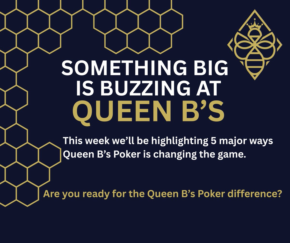 QueenBsPoker's tweet photo. This week at 5pm every day we’ll be unveiling 5 major ways Queen B’s Poker is changing the game in Queensland.

From tournament innovations, staff standards, community rewards, and more — we’re setting out exactly what makes us different. https://t.co/D7PCDnFEKU