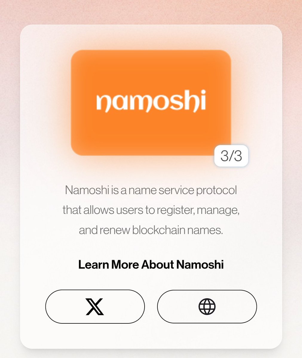 Name services in web3 have always fascinated me , being a more user friendly alternative to long addresses which can cause lots of issues to to incorrect input.

 <a href="/namoshi_xyz/">namoshi</a> solves this by providing alternative names to those addresses 
#FavoriteBapp