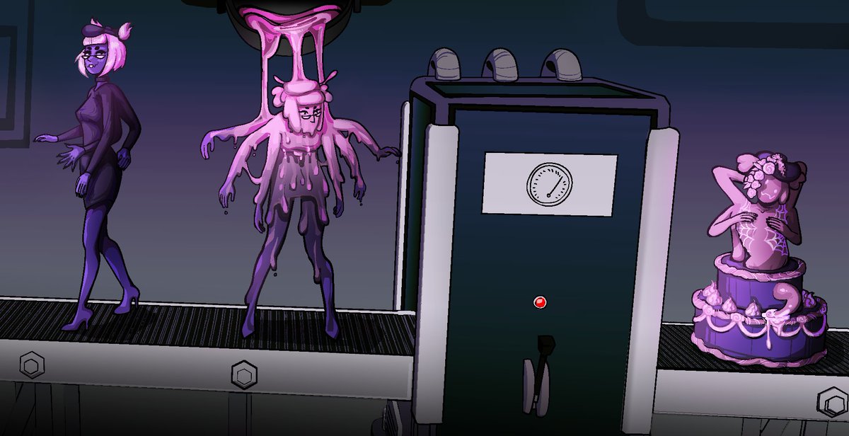 transformation sequence of anon's spider girl getting turned into a cake (commission)