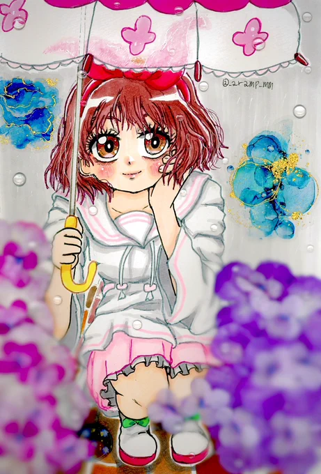 公開許可出たんでのせます!!! も毛(@ moke06moke23 )さんのアンソロで、プリティストアのHealin'GoodRainののどかちゃんを描かせて頂きました!! マジで他の方の完成度にビビってました!!! #ぷいくあアナログアンソロ #花寺のどか #ヒープリ #precure
