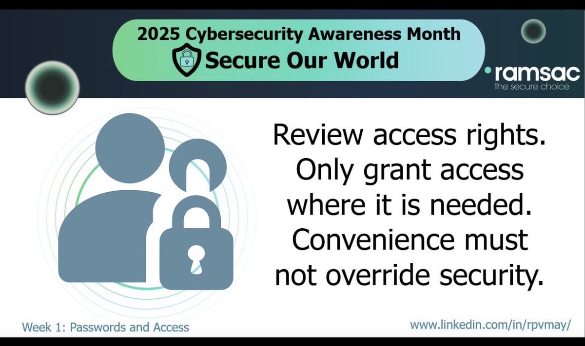 robmay70's tweet image. ⭕ Review access rights. Only grant access where it is needed. Convenience must not override security.
#SecureOurWorld #AccessControl #CSAM #CyberHygiene