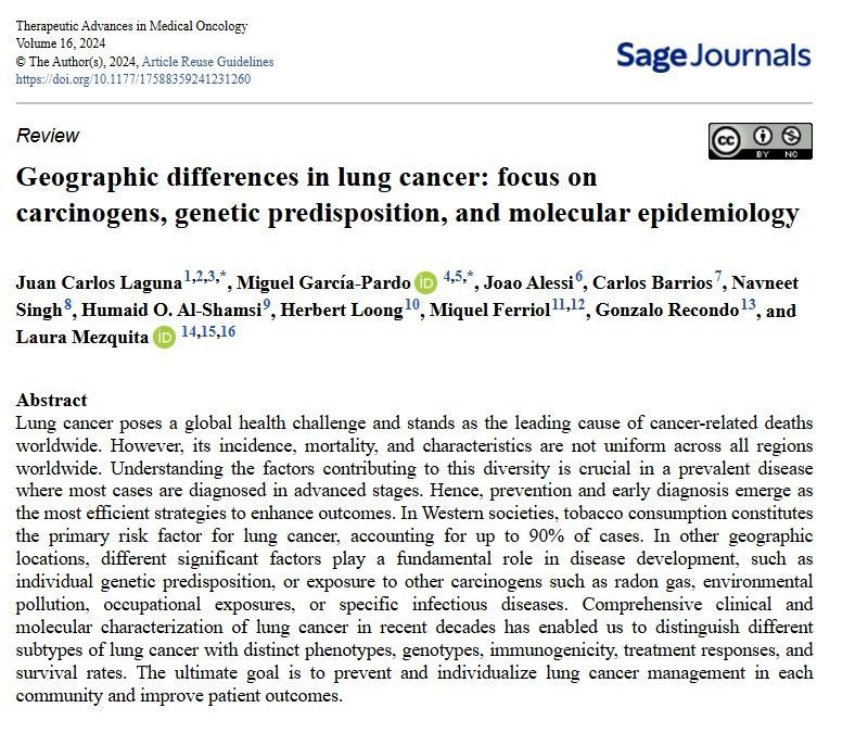 Geography affects lung cancer risk via tobacco, radon, pollution, and genetics. Advances in molecular insights are improving diagnosis and treatment. Submit to our "Geographical Differences in Lung Cancer" collection by Dec 31, 2025. buff.ly/JCo9lJP #LungCancer #Oncology