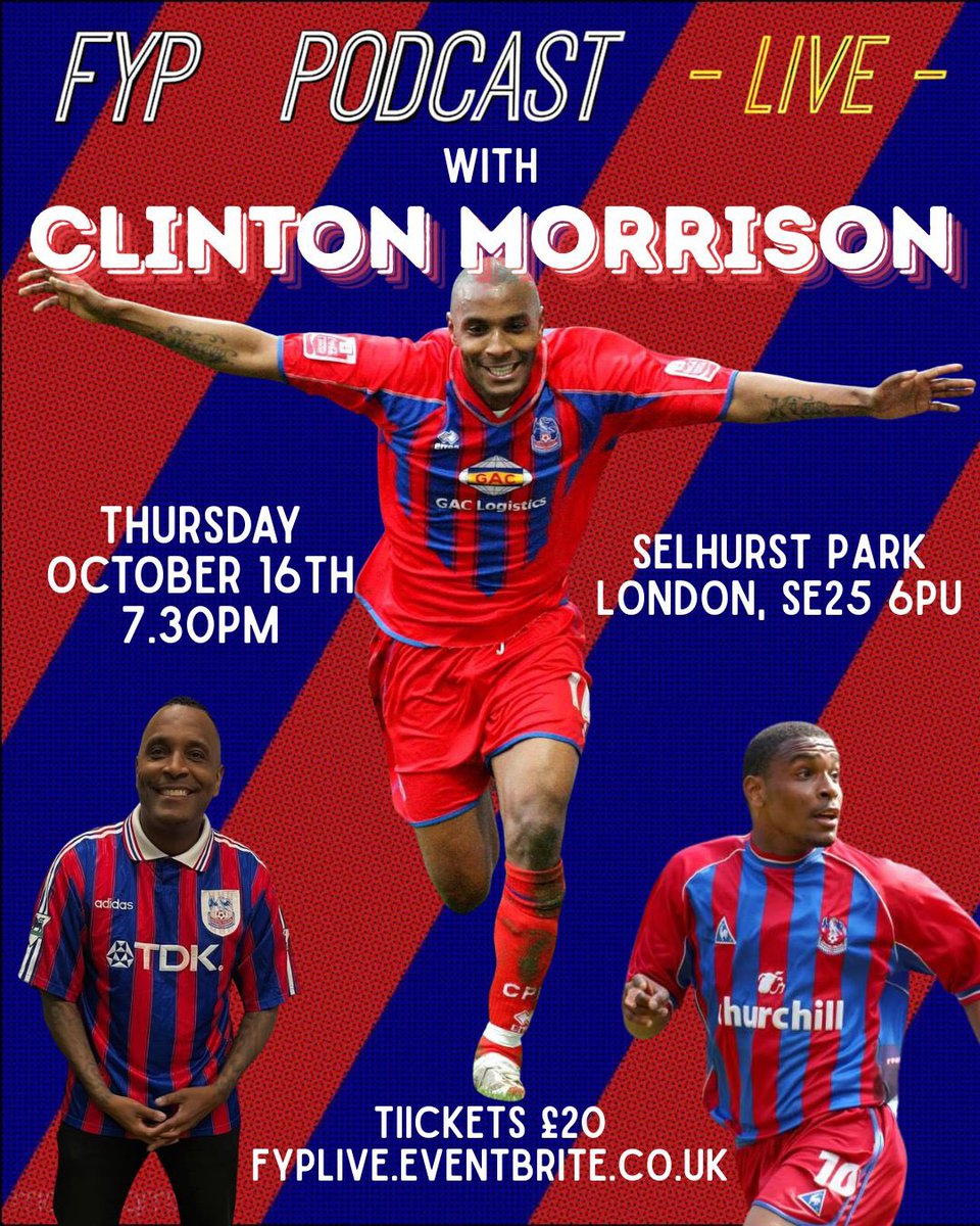 🎉TICKET GIVEAWAY 🎉

We’ve got positive emotions! If Palace make it TWENTY games unbeaten today we’ll give away two tickets to our live pod with <a href="/morrisonclinton/">Clinton Morrison</a>. To enter:

✅ Like this tweet
✅ Retweet this tweet
✅ Follow <a href="/FYPFanzine/">Five Year Plan 🦅🏆🏆</a>

Good luck!🤞 

🛒 fyplive.eventbrite.co.uk