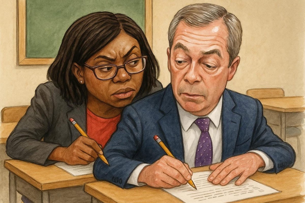 ReformUKFHRM's tweet image. “Kemi’s Copycat Exam” – A Political Comedy of Errors by @therealdavidwi1 

You’ve got to hand it to Kemi Badenoch — if politics were an exam, she’d be the one craning her neck across the desk, trying to sneak a peek at Nigel Farage’s answers. The only problem? Nigel’s already…