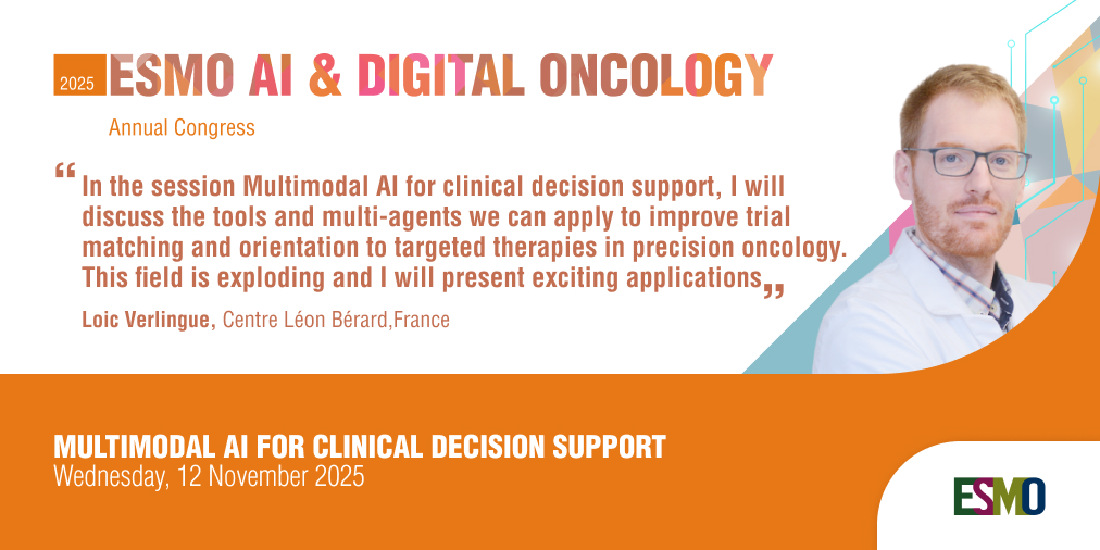 🤖 How can multimodal AI support #PrecisionOncology? At #ESMOAI25, the session “Multimodal AI for clinical decision support” will explore tumour boards, real-world data, explainability &amp; integration challenges.
👉esmo.org/meeting-calend…

#ESMOAI25 #DigitalOncology #HealthAI