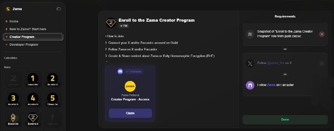 HelloCryptoBull's tweet photo. @zama ➖ Complete basic tasks on the ZAMA Guild — follow their social media handles and more: 
 https://t.co/zayvQRll3F https://t.co/hpgNvufDuH