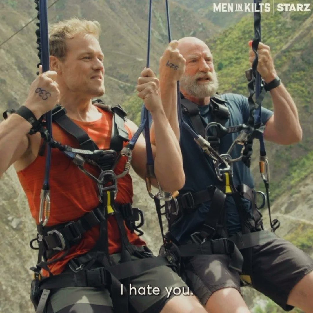 Graham_McTPS's tweet image. He said it would be fun.
Next thing I know, I’m standing on the edge of a cliff, questioning every life choice I’ve ever made.
Look at that smug face, he lives for this kind of torture.
#MenInKilts #AdventureWithHeughan #SendHelp