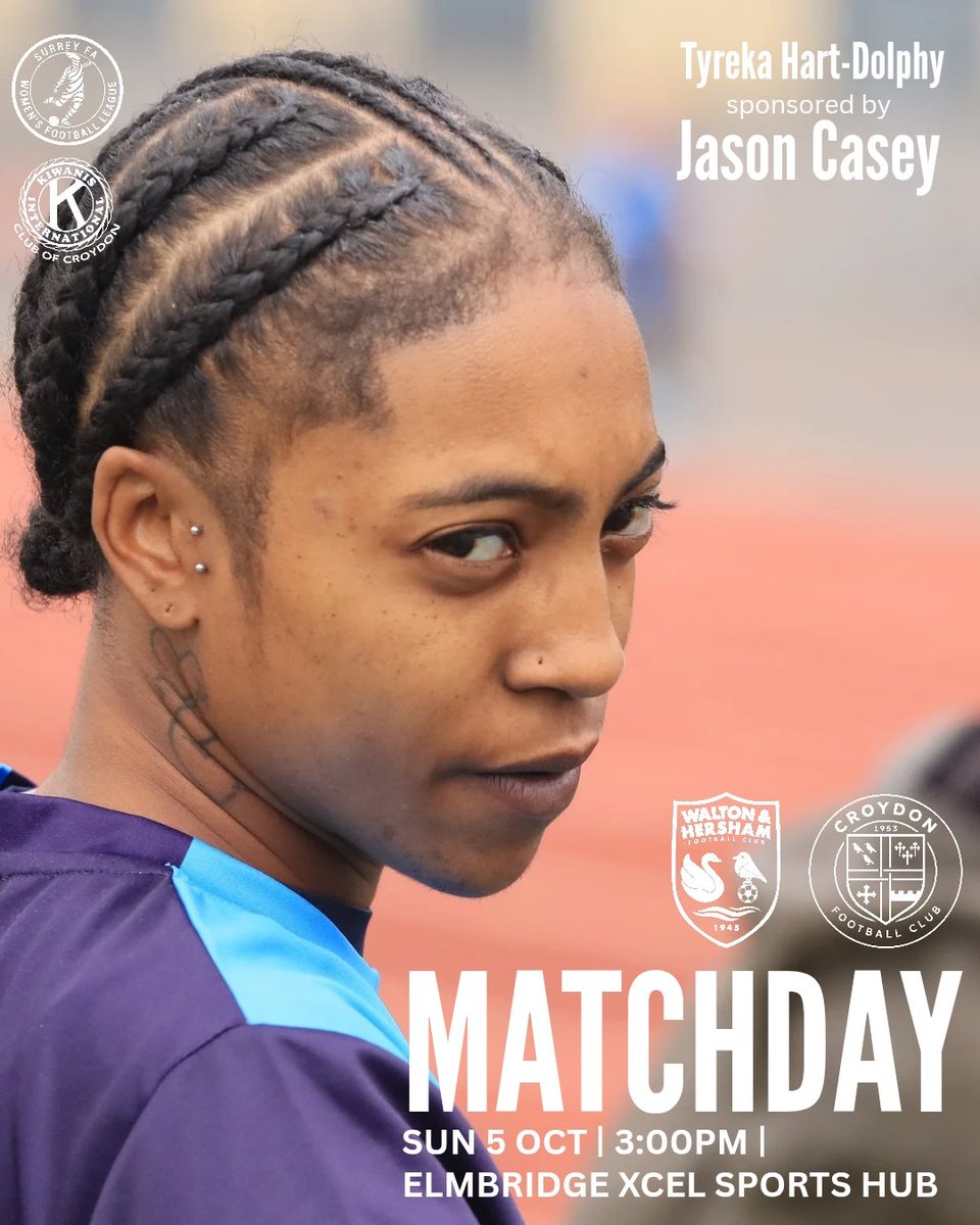 🆚 <a href="/whfcwomen/">Walton & Hersham FC Women</a>
🏆 <a href="/surreyfa/">Surrey FA</a> Prem. Div. 
🏟️ Elmbridge Xcel Sports Hub KT12 2JP
📅 Sun 5th Oct
🕑 3pm

#WeAreCroydon 
<a href="/KiwanisCR0/">Kiwanis Club of Croydon</a>