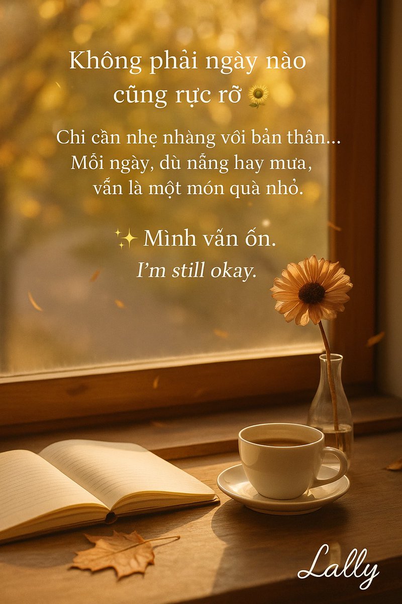 Lallyvn's tweet photo. Không phải ngày nào cũng rực rỡ 🍁
🍂 Chỉ cần nhẹ nhàng với bản thân… thì mỗi ngày, dù nắng hay mưa, vẫn là một món quà nhỏ.
✨ “Mình vẫn ổn. Và mình xứng đáng với những điều tốt lành.”
#StudyWithLally #LallyStudy #LallyCorner #GocNhoLally #HealingCorner https://t.co/Uwn8w9yNMu