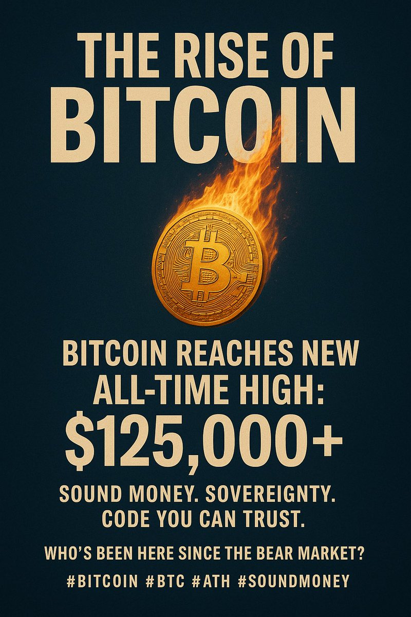A decentralized idea. A white paper. A global movement.

Fifteen years later, Bitcoin reaches a new ALL-TIME HIGH: $125,000+.

This is not speculation, it’s validation.

The world is waking up to sound money, sovereignty, and code you can trust.

Who’s been here since the bear