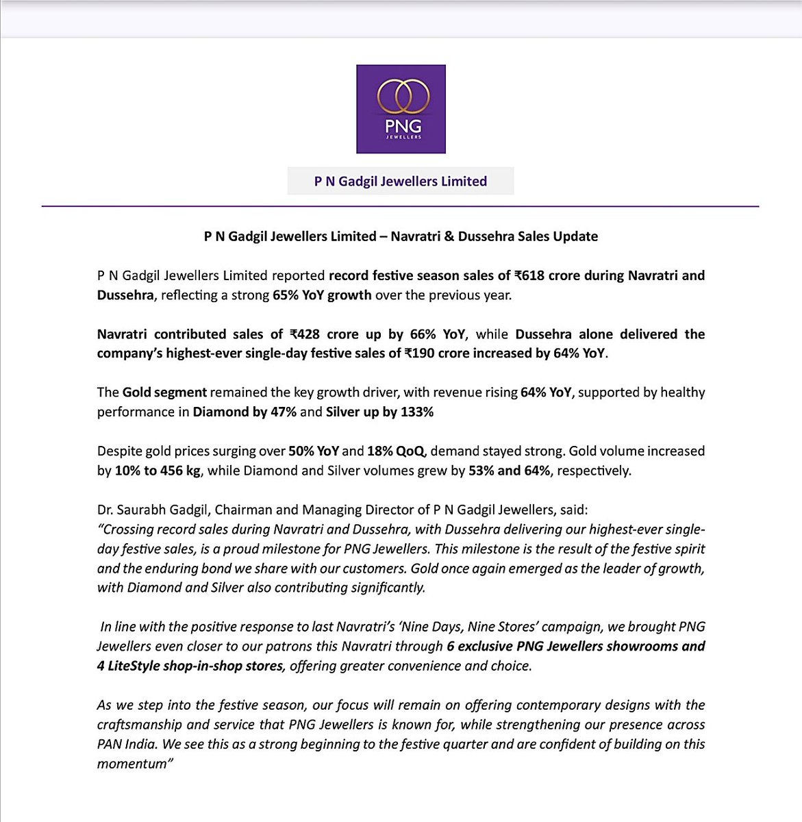 P N Gadgil Limited 
~ Business Update