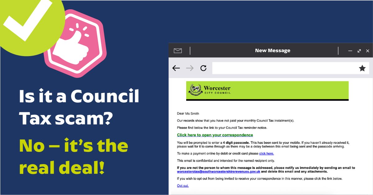myworcester's tweet photo. 📬 Signed up for Council Tax e-billing?
You might start getting texts or emails from us this week.
✅ They’re real – not a scam.
Just follow the instructions in the message.
#CouncilTax #EBilling #LocalGov #Worcester https://t.co/hH0MIltDUN
